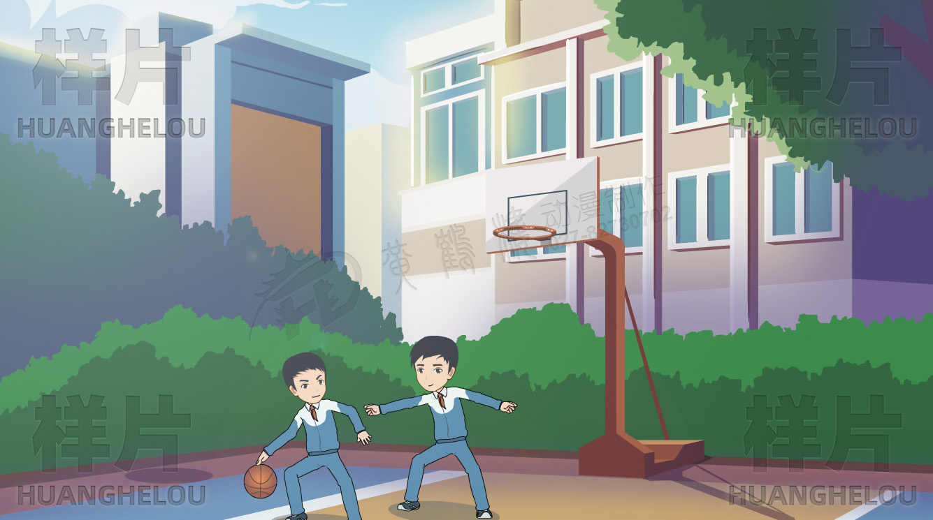 《校园操场、篮球架》动画片场景设计制作手绘图-打篮球同学.jpg